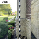 U-nitt Rain Chain Water Collection for Gutters Rainwater Catcher & Diverter, 8.5 FT Chains for Outside Garden, Black Bucket Cups, Roof Downspout, Works with Heavy Rain, w/Gutter Clip for Rainchains
