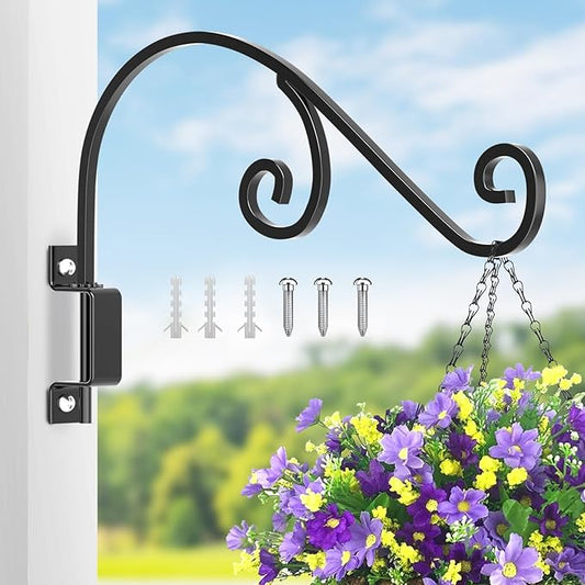 GOODBUY Swivel Plant Hangers Outdoor: 16 Inch Bird Feeder Plant Hanger Metal Wall Mount Hanging Plant Brackets Indoor Wall Hooks Outdoor for Hanging Baskets, Wind Chimes, Lanterns, Flower Pots, Black