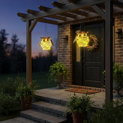 2 Pack Owl Solar Lights Outdoor Hanging Lantern with Handle, Solar Powered Owl Garden Decor for Outside Patio Yard Porch Pathway Owl Gifts for Women (Warm White LED Lights)