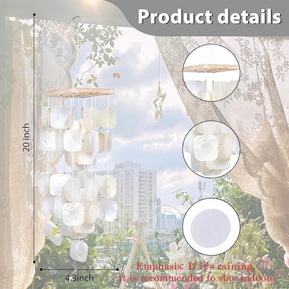 MUMTOP Shell Wind Chimes for Outside Clearance, Tropical White Capiz Shell Wind Chime for Patio,Indoor,Outdoor,Garden,Yard,Coastal,Beach Decor or Gifts for Women,Girl