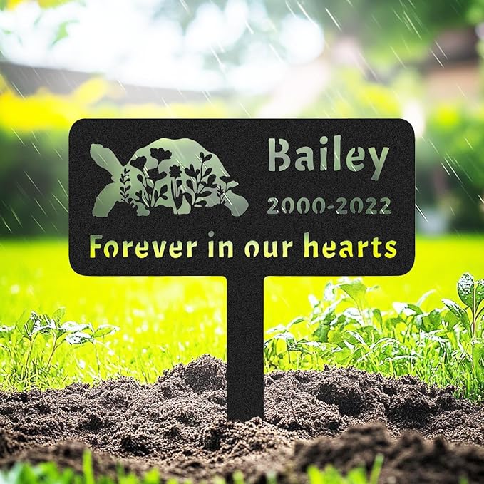 Custom Turtle Memorial Stake Grave Marker, Personalized Pet TortoiseTurtle Memorial Grave Marker Metal Garden Stake, Customized Outdoor Animal Turtle Grave Marker Rememberance Yard Stake