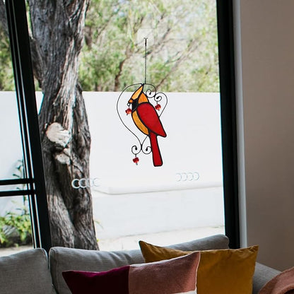 Red Cardinal Decor Stained Glass Window Hanging,Bird Ornaments Suncatcher for Window,Cardinal Gifts for Grandma,Mom, Sympathy Grief Memorial Gift (Red)