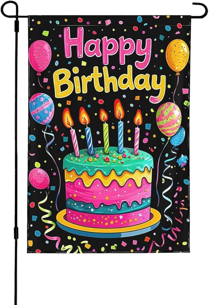 Happy Birthday Garden Flags 12×18 Inch Double Sided Decorative Yard Banner Seasonal Flag for Outdoor Outside Decor