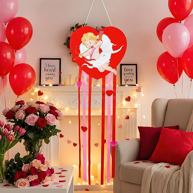 Soulchen Valentine's Day Heart Windsock for Outside 40'' Cupid Windsocks for Valentine's Day Decorations Hanging Cupid for Farmhouse Garden Home Yard Decor