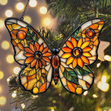 Sunflower of Hope Monarch Acrylic Suncatcher Stained Glass Effect Window Car Hanging Christmas Ornament Indoor Outdoor Decor Garden Sun Catcher Panel for Butterfly Lover for Women Mom Grandma