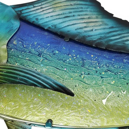LIFFY Metal Mahi Wall Art Indoor Outdoor Metal Fish Wall Decor Fish Wall Hanging Decorative Ornaments Glass Nautical Theme Home Wall Decorations for Office,Pool,Bathroom - 36 Inches Long