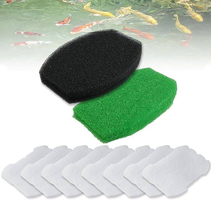 3-in-1 Set 5-in-1 600 & 6-in-1 900 Pond Filter Pads (8 Polymer Wool Cartridge, 1 Coarse Foam & 1 Medium Foam) Compatible with Inpond, Pond Filter Media for Outdoor Ponds