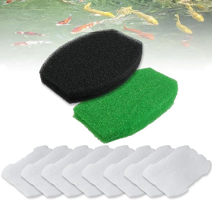 3-in-1 Set 5-in-1 600 & 6-in-1 900 Pond Filter Pads (8 Polymer Wool Cartridge, 1 Coarse Foam & 1 Medium Foam) Compatible with Inpond, Pond Filter Media for Outdoor Ponds