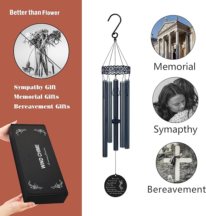 Wind Chimes Personalized, Sympathy Wind Chimes Gift Bereavement Sympathy Funeral Gifts .Wind Chimes for Loss of Mother Father Windchimes in Memory of Loved Ones 30 Inch Black