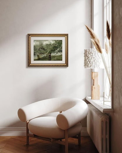 ARPEOTCY Vintage Gold Framed Wall Art, Retro Trees Landscape Paintings, Canvas Prints Artwork with Antique Frame, Victorian Wall Picture Decor for Gallery Living Room 13x16 inch