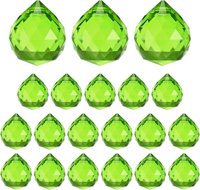 M METERXITY 20-Pack Crystal Ball Prisms, 24mm/0.94 Inch Chandelier Pendant Maker Hanging Crystals Chandelier Prisms for Home/Windows/Garden/DIY Decoration[Green]