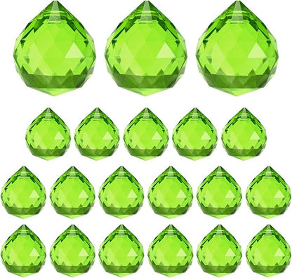 M METERXITY 20-Pack Crystal Ball Prisms, 24mm/0.94 Inch Chandelier Pendant Maker Hanging Crystals Chandelier Prisms for Home/Windows/Garden/DIY Decoration[Green]