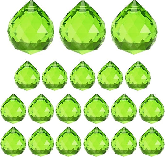 M METERXITY 20-Pack Crystal Ball Prisms, 24mm/0.94 Inch Chandelier Pendant Maker Hanging Crystals Chandelier Prisms for Home/Windows/Garden/DIY Decoration[Green]