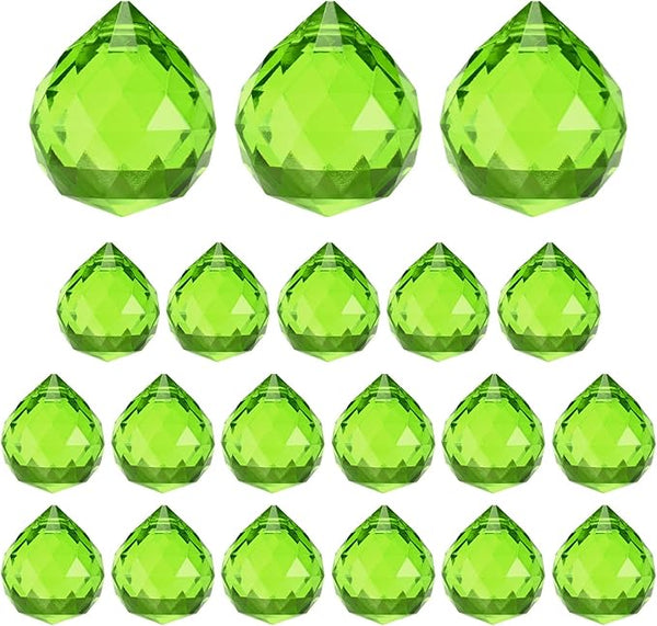 M METERXITY 20-Pack Crystal Ball Prisms, 24mm/0.94 Inch Chandelier Pendant Maker Hanging Crystals Chandelier Prisms for Home/Windows/Garden/DIY Decoration[Green]