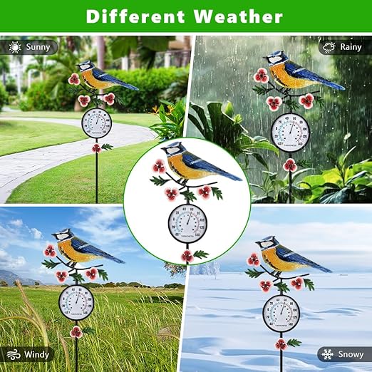 Hummingbird Outdoor Thermometer, 35" Tall No Battery Needed Outside Thermometer with Garden Stake, Indoor Wall Thermometer for Yard Patio Decor