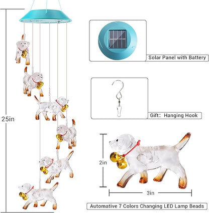 Solar Dog Gift for Mom Girls, Color Changing Solar Wind Chimes for Outside, Outdoor Decorative Mobile Lights for Garden, Yard, Patio, Window, Party Decorations, Gift for Women