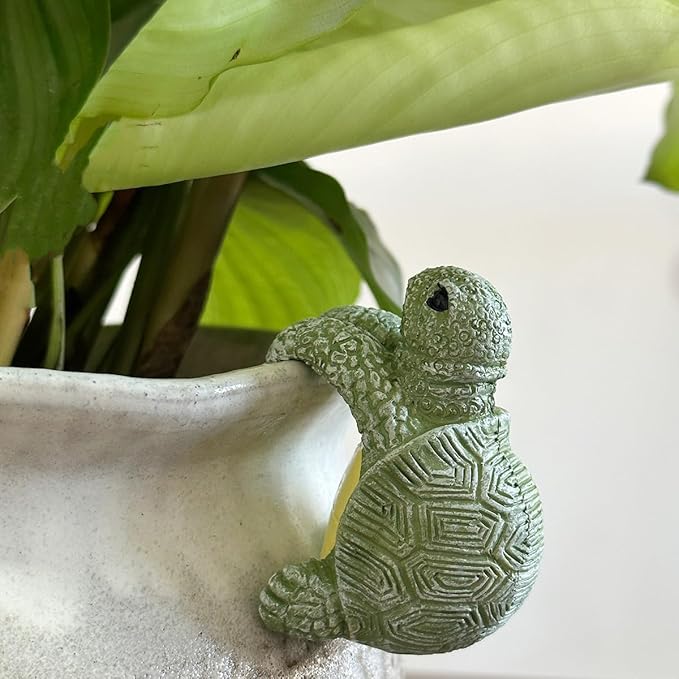 Tortoise Figure Plant Pot Hanger, Turtle Flower Pot Hugger, Resin Tortoise Statue, Funny Pot Huggers for Planters, Cute Climbing Tortoise Flower Pot Hugger, Garden Fence Balcony Patio Yard (GREEN)