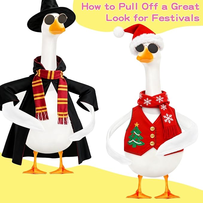 Poseable Goose Wings Black Sunglasses for 23"-28" Porch Lawn Goose White Adjustable Arm Wings Outfit Accessories for Garden Patio Yard Lawn Outdoor Geese Statue Art Decoration