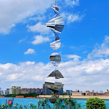 Hanging Wind Spinners,3D Spiral Highly Reflective Stainless Steel Metal Wind Spinner Outdoor Garden Decor,Bird Devices Deterrent to Scare Away Yard Birds12in 2Pcs