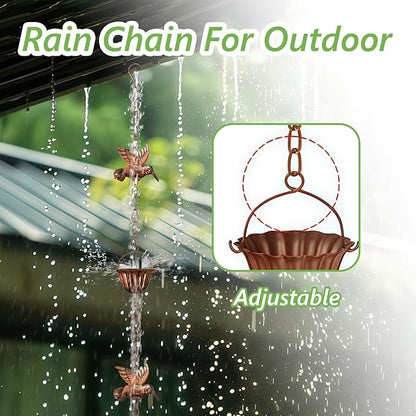 Joyzan Rain Chains for Gutters Outside, 8.5FT Adjustable Rain Catcher Chain with Wide Flared Cups Hummingbird Decor Stable Downspout Alternative for Smooth Water Flow Outdoor Garden Eaves Drainage