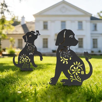 FACULX Dog Metal Decorative Garden Stakes, Rust Proof Dog Metal Black Silhouette Decor Garden Stakes for Yard Patio Lawn Decorations, Dogs Outdoor Decor Gifts for Women/Men