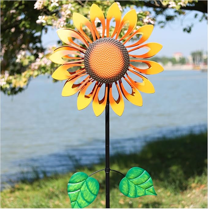 Wind Spinners for Yard and Garden Large, Wind Spinner Outdoor Metal Large, 84 Inch Wind Sculptures Birthday Gifts for Women(Double Sided Sunflower)
