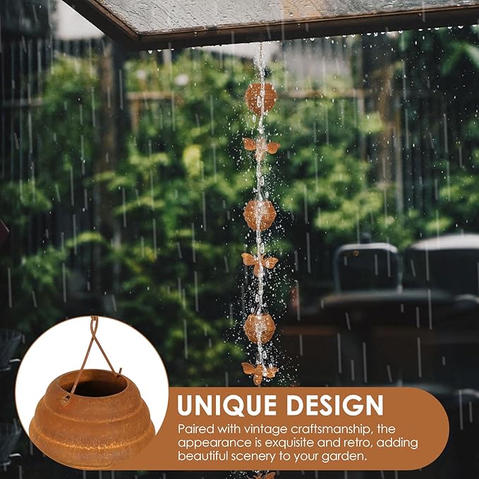 Rain Chains for Gutters Downspout, Outside Downspouts Metal Rain Catcher Diverter, 3.84Ft Retro Rain Chains Decorative with Hook for Windowsill Garden Patio