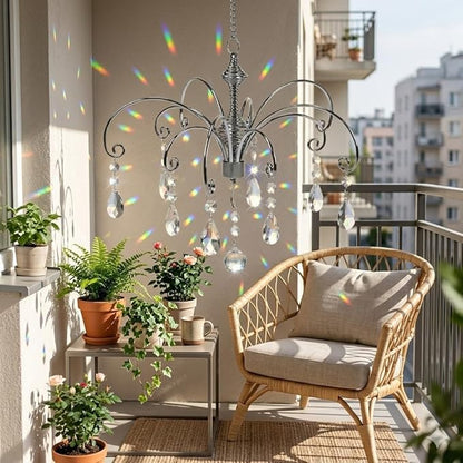 HOHIYA Crystal Suncatcher Hanging Display 2 Pack 12 Inch Silver Metal Chain Prism Rainbow Ornament for Window Garden and Christmas Decor Easter Taiwan Made