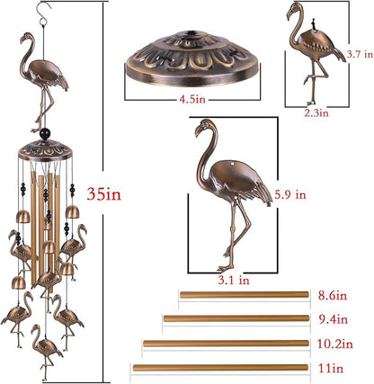Solawindchime Outdoor Flamingos Wind Chimes, Flamingo Bronze Windchimes, Gift Wind Chime, Flamingo Wind Bell, Gifts for Women, for Home, Garden, Indoor, Outdoor Decoration, Garden Wind Chimes