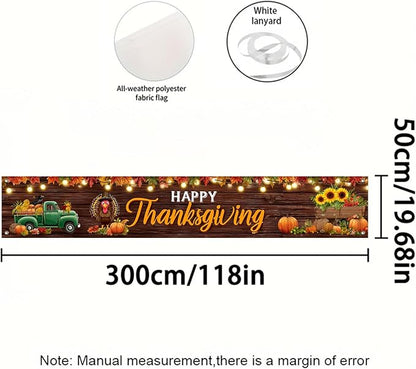 BlissYard Happy Thanksgiving Banner Autumn Harvest Backdrop Turkey Truck Pumpkins 118x20 inches Fall Decor Supplies for Thanksgiving Celebration Photo Backdrop Wall Hanging Decoration