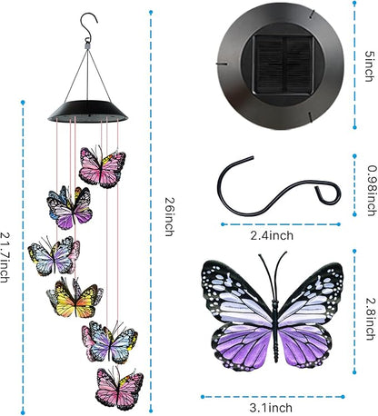 Wind Chimes for Outside, AVEKI Butterfly Solar Wind Chime Waterproof LED Color-Changing Wind Chimes Solar Powered Lights for Home Garden Christmas Decoration Gifts…