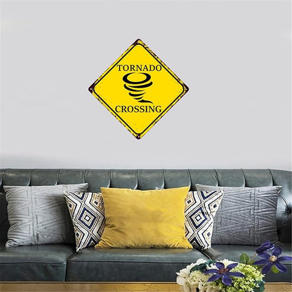 TOMATO FANQIE Funny Metal Warning Tornado Crossing XING Tin Sign Wall Décor Man Cave Bar Yard Decoration Signs Outdoor & Indoor Aluminum Metal Tin Sign 12" x12"