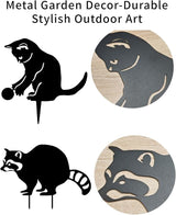 Decorative Garden Stakes for Outside,Metal Animal Silhouette Yard Art Set of 2,Cat & Raccoon Garden Decor for Garden, Lawn, Patio, Cute Outdoor Lawn Ornaments Animal Silhouette Statues