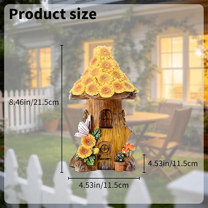 Resin Sunflower House Statue Solar Light, LED Waterproof Decorative Light, Birthday Gifts for Women Mom Grandma, Outdoor Sunflower Garden Statue Decoration for Garden Yard Patio Lawn Balcony Porch