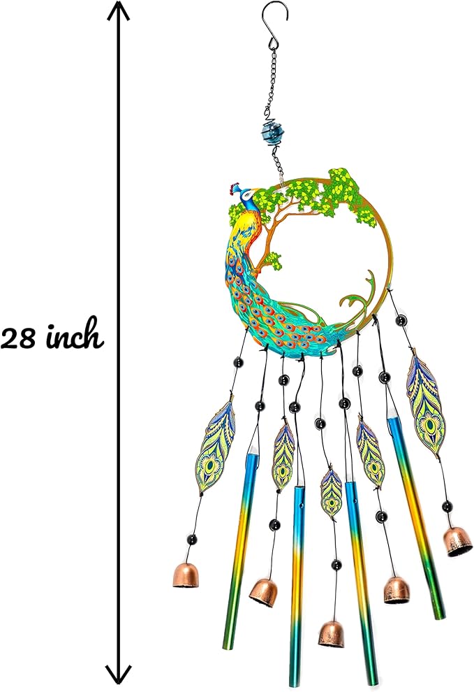 Peacock Dream Catchers Windchimes with Copper Bells 28" Peacock Wind Chimes for Outside Compose‌ Zen Atmosphere Suitable for Outdoor, Garden, Unique Peacock Home Decor Ideal Gift