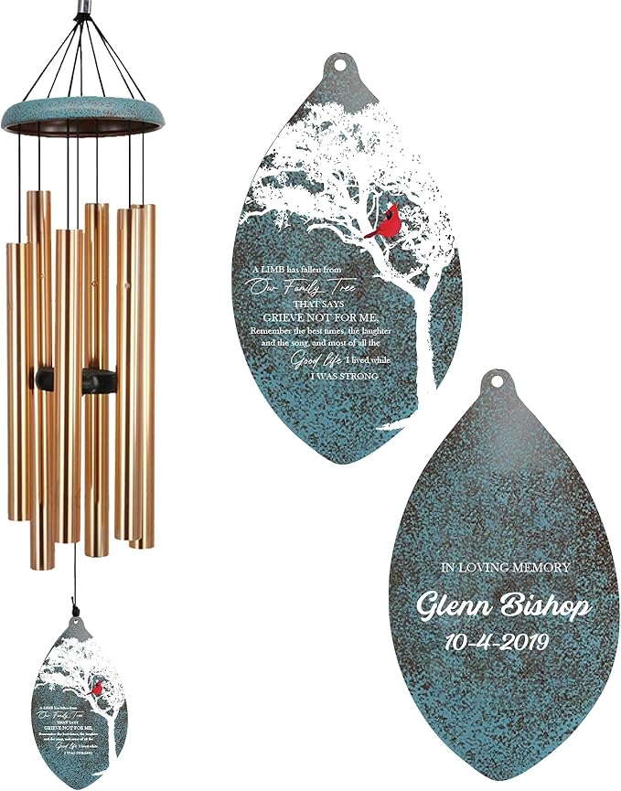 ASTARIN Custom Cardinal Memorial Wind Chimes, 35" Sympathy Gifts Wind Chime for Loss of Mom Dad Sister Son, Personalized Name Date Bereavement Condolence Gift for Outside Outdoor,Produced in USA