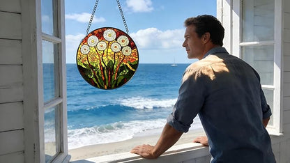 Stained Glass Window Hanging - Colorful Dandelion Pattern 6.3 Inches Suncatcher for Garden Home Decor for Women Mon Grandma Friends