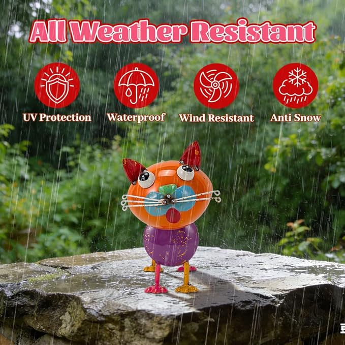 Yard Decorations Outdoor Metal Cat Statue Animal Sculptures Garden Decor for Outside, Weatherproof Yard Art Statues for Patio Porch Lawn Cat Gifts