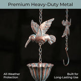 8.8Ft Metal Hummingbird Rain Chain for Gutters, 8 Cups 9 Birds Design, Outdoor Downspout Replacement, Tool-Free Installation, Decorative for Patio, Garden, Backyard and Balcony.