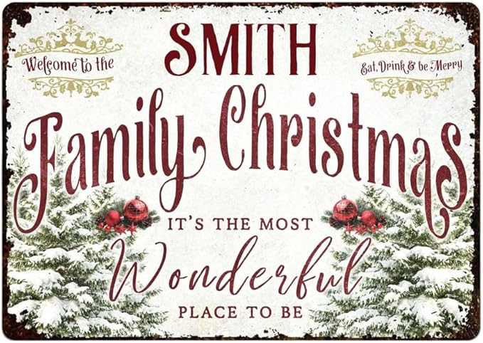 Welcome to The Family Christmas Metal Sign, Personalized Family Metal Sign, Customized Christmas Garden Signs for Families, Families Outdoor Signs on Xmas, Holiday Xmas Gifts