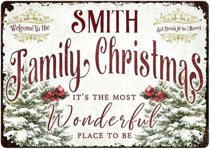 Welcome to The Family Christmas Metal Sign, Personalized Family Metal Sign, Customized Christmas Garden Signs for Families, Families Outdoor Signs on Xmas, Holiday Xmas Gifts