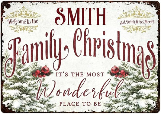 Welcome to The Family Christmas Metal Sign, Personalized Family Metal Sign, Customized Christmas Garden Signs for Families, Families Outdoor Signs on Xmas, Holiday Xmas Gifts