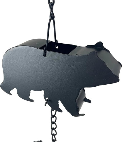 Black Bear Rain Chain - 75 inches Long with 8 3D Bear Designs, Weighted Bell for Wind Chime Sound, Durable and Weather-Resistant - Eco-Friendly Rainwater Collection or Downspout Replacement