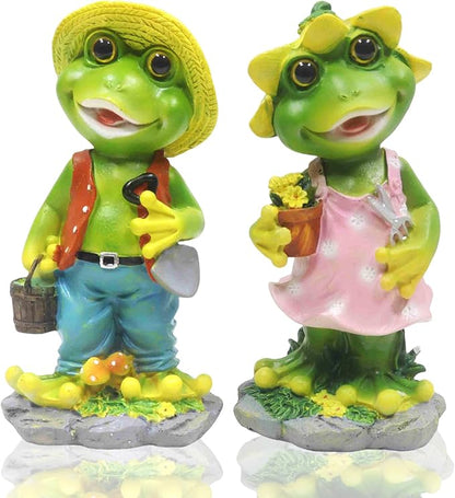 2 Pcs Frog Garden Statue - Happy Frog Couple Statue for Home Garden Patio Frog Decoration, Frog Gift for Frog Lover(Pack of 2)