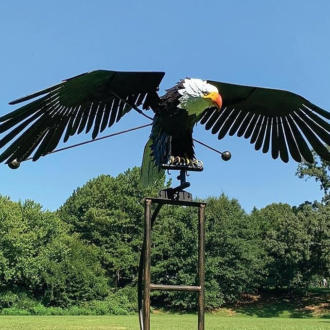 Garden Eagles Stake Ornament Art Bird Flapping Windmill Outdoor Metal Stake Rocking Balancing Flying Wind Spinner Yard Vintage Sculptures,Black,116 * 41cm