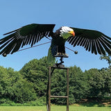Garden Eagles Stake Ornament Art Bird Flapping Windmill Outdoor Metal Stake Rocking Balancing Flying Wind Spinner Yard Vintage Sculptures,Black,116 * 41cm