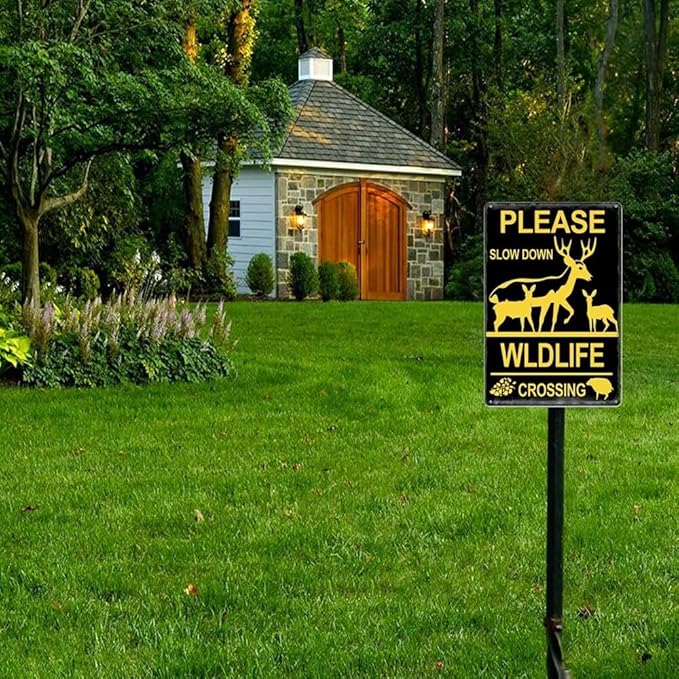 Generic Wildlife Crossing Sign for Yard Garage, Please Slow Down Wall Sign 12"" x 16"" Safety Sign Aluminum Weather-Proof Outdoor Sign for Street Neighborhood Driveway