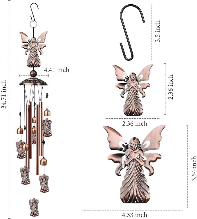 Angel Wind Chimes for Outside, Decorative Wind Chimes Angel Gifts for Women/Men, Memorial/Birthday Gifts, Garden Decor for Outside, Patio or Yard, Durable Chimes for Outdoors