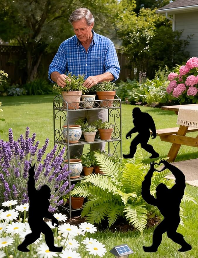 3 Pack Metal Big Foot Sasquatch Gifts, Weather-Proof Bigfoot Garden Decor Silhouette Sculptures & Statues Stakes Sign Art for Outdoor Lawn, Patio, Flower Beds, Ideal Gardening & Country Gifts