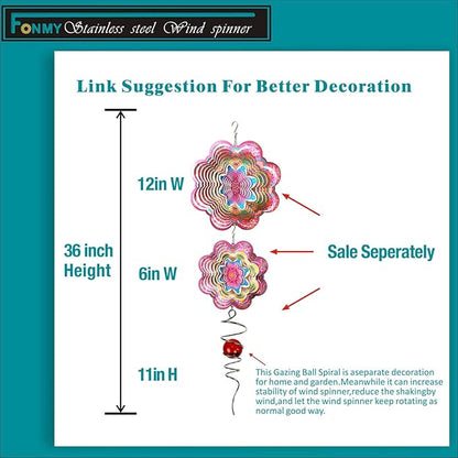 FONMY Wind Spinner 3D Stainless Steel by Laser Cut Indoor/Outdoor Garden Decoration Crafts Ornaments Kinetic Yard Art Decorations 6 inches Pink Flower Mandala Wind Spinners